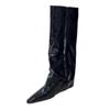 Botas de Cano Alto Estilo Novo 2023 para Mulheres, Botas de Cavaleiro de Salto Alto com Bico Fino, Botas Niche de Couro Envernizado para Calças