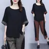 Conjunto Casual Estilo Coreano Plus Size para Meninas Cheinhas Verão 2026 Conjunto de Duas Peças com Blusa Casual Soltinha de Manga Média e Calça Cropped