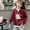 Blusa casual versátil de manga comprida para meninas, estilo waffle, falsa peça dupla, para primavera e outono, nova