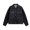 Chaqueta de Mezclilla Lavada Boxy Estilo Retro Americano Oso Mágico para Hombre, Nuevo Abrigo de Trabajo con Cuello Reversible de Otoño
