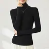 Suéter de Punto de Cuello Alto Yangzi Sin Costuras 100% Lana Fina para Mujer, Manga Larga, Corte Ajustado, Capa Base, Efecto Adelgazante