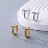 Pendientes de Zirconia de Colores Transfronterizos en Forma de T Henna para Mujer, Estilo Europeo y Americano, Pinzas para Orejas de Zirconia Microincrustada Estilo Ins Personalizado, Venta Directa en Stock