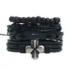Set Tejido Estilo Retro Simple y Artístico Pulsera de Cuero, Set Simple de 4 Piezas para DIY con Cuerda de Cáñamo y Pulsera de Cuero Genuino con Cruz