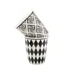Caneca Cerâmica 200ml Sem Alça, Caneca com Decalque Geométrico Estilo Hepburn Preto e Branco, Liling