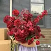 Flores Artificiais Vermelhas para Celebrações de Casamento, Flores Artificiais para Salões de Casamento, Decoração de Casa, Buquês Artificiais de Rosa, Enfeites de Flores de Seda