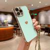 Adecuado para iPhone 14 Electrochapado Corazón Cordón Funda para Teléfono 17Pro/16 Cadena Apple 12/15 Cruzado Anticaída