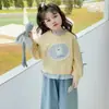 Moletom Feminino de Primavera e Outono Novo Estilo Falso Duas Peças Infantil Bebê Estilo Coreano Fashion Doce Desenho Animado Gola Redonda Princesa Top Maré