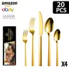Novo Conjunto de 20/30/40/60 Peças de Talheres de Aço Inoxidável para Hotel com Cabo Quadrado Cross-Border Amazon, Faca de Bife, Garfo e Colher