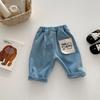 Calça Casual com Joelheira Infantil 0-5 Anos Outono Estilo Coreano Roupa Infantil Moda Menino Calça Listrada Roupa de Bebê Outono Bebê