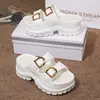 Pantuflas de suela gruesa para mujer, para aumentar la altura, verano, último modelo de chancla de una tira, casual, para exterior, talla grande, sandalias y pantuflas tipo muffin, transfronterizo