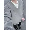 Suéter suelto y suave estilo japonés para mujer, adecuado para primavera y otoño, con un ambiente retro y relajado coreano, con cuello en V y diseño de jersey