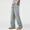 Jeans Masculino Azul Claro Primavera e Verão 2026 Versátil Solto de Barra Reta Tendência High-End Casual Lavado Calça Longa