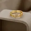 Anillo simple de estrella y luna con circonita para mujer, estilo Ins, red social, anillo de dedo con boca cerrada, temperamento, en stock, venta al por mayor