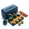 Juego de Té Kung Fu de Viaje Estilo Japonés Juego Pequeño para Uso en Casa Tetera Pequeña Taza de Té de Cerámica Bandeja de Té para Exteriores Bolsa Portátil