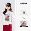 Camiseta de Manga Larga con Estampado de Dibujos Animados para Niñas Pudding Haru, Nuevo Estilo de Primavera Camiseta Básica Casual de Bloques de Color para Niños