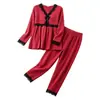 Nuevo Conjunto de Pijama de Punto Acanalado para Mujer Otoño e Invierno, Conjunto de Dos Piezas de Manga Larga con Adorno de Encaje Patchwork, Más Vendido