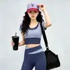 Traje deportivo de dos tonos para fitness para mujer, top de manga corta de secado rápido y pantalones largos, ropa profesional adelgazante para entrenamiento de yoga y Pilates
