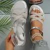 Sandalias para mujer de estilo retro, mate, con tiras cruzadas y tira elástica de resorte en el talón, suela plana antideslizante, adecuadas para salidas diarias, suministro de exportación