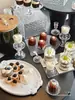 Expositor de postres con ondas de agua negra, acrílico, de vidrio, para tartas
