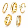 Conjunto de Anillos Combinados de Acero Inoxidable Estilo Retro Francés Múltiples Estilos Conjuntos de 3/4/5 Piezas Anillo de Apilamiento con Diamantes Incrustados de Nácar