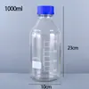 Botella de Reactivo de Vidrio Transparente con Marcas de Escala, Tapa Azul, Frasco Vacío, Botella de Muestra de Laboratorio