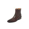 Botas estilo Martin para mujer, nuevo diseño, piel de plena flor lavada, punta cuadrada, cremallera lateral, tacón medio grueso, botines de piel genuina