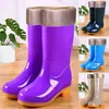 Botas de lluvia de caña alta, zapatos impermeables, zapatos de goma, cubrebotas, zapatos de algodón cálido de moda de caña media para mujer, adultos, antideslizantes, zapatos de cocina para verano