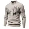 Vendedor popular transfronteiriço, direto da fábrica, novo suéter de gola redonda estampado para outono e inverno, blusa de tricô para camada base masculina