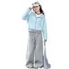 Conjunto de Chaqueta de Bloques de Color con Letras para Niñas Primavera y Otoño 2026 Nuevo Estilo Ropa para Niñas Primavera Estilo Coreano Moda Casual Conjunto de Dos Piezas
