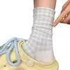 Calcetines de algodón puro para mujer, adecuados para primavera, verano y todas las estaciones, con lazo, estilo japonés, calcetines versátiles de media pantorrilla para combinar con tenis, calcetines holgados estilo coreano para otoño e invierno