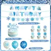 Set de Decoración para Fiesta de Cumpleaños Congelados Tema Elsa Bandera de Tirar con Copos de Nieve Globos Adornos para Pastel Decoración de Primer Cumpleaños