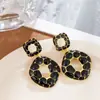 Colgante Vintage Incrustado de Diamantes Pendientes Geométricos, Pendientes Estilo Palacio Retro, Diseño de Nicho, Lujo Ligero y de Alta Gama
