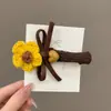 Pinza para el Cabello de Felpa Marrón Estilo Coreano con Perlas, Pinza Lateral de Gama Alta, Pinza BB para Melanina, Horquilla para Mechones Sueltos de la Frente