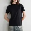 Camiseta Branca de Manga Curta para Mulheres com 80 Contagens de Amônia Líquida, Novo Estilo Verão 2026, Algodão Mercerizado de Fibra Longa, Ombro Normal, Gola Alta, Blusa Antirrugas