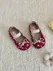 Sapatos Pequenos de Veludo Xshx para Bolo|Mary Janes Fofos de Bolinhas para Meninas Estilo Retro Sola Macia Borracha Slip-Ons Outono Estilo Coreano
