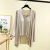 Conjunto de Cardigan com Alça de Modal Feminino Verão Fino Casual Tamanho Grande Solto Roupa de Casa Conjunto de Duas Peças