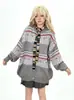 Casaco Suéter Feminino Estilo Fair Isle Retrô Americano, Novo para Primavera 2026, Tricô Solto Oversized Tendência