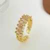 Anillo Abierto Transfronterizo con Diseño de Zirconia Micro-Incrustada con Diseño de Hielo Triturado, Anillo para el Dedo Índice, Joyería de Moda Europea y Americana para Mujeres