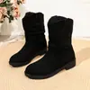 Botas de Tacón Grueso Talla Grande de Comercio Exterior para Mujer 2026 Otoño/Invierno Corte en V Botines Vaqueros Occidentales para Mujer Europeo Americano