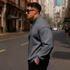 Nova Camisa Polo Casual Masculina com Meio Zíper e Gola Alta, Manga Longa, Cor Sólida, Moletom - Lançamento Outono/Inverno 2025