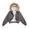 Chaqueta acolchada con capucha de estilo urbano para hombre, con lona de piel de conejo y forro polar, con cuello desmontable de piel sintética y diseño corto