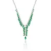 Set Transfronterizo Moda Europea y Americana Joyería de Circonita Pendientes Collar Estilo Ins Espiga Oreja de Trigo Borla Verde Cadena Elegante para Clavícula