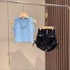 Traje de chaleco y shorts estilo coreano para niñas, moda para niños medianos y grandes, pantalones cortos de tiro alto a la moda, diseño con cordón, nuevo estilo de verano 2025