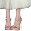 Estilo elegante~Sandálias plataforma com salto grosso e strass super brilhante para mulheres, novas chinelos de dedo aberto para exterior de verão 2026
