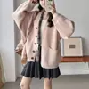 Jaqueta Cardigan Tricotada de Cor Pura Versátil Estilo Preguiçoso Novo Outono e Inverno Suave e Ceroso Gola V Solta Estilo Coreano