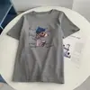 Camiseta de Manga Corta con Capucha y Estampado de Perro, Estilo Coreano, Tejido Cepillado, Engrosada para Primavera y Otoño, Prenda Base para Primavera y Otoño