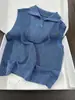 Chaleco de Punto Francés Azul Hueco con Solapa y Media Cremallera para Mujer, Ropa de Abrigo Holgada Adelgazante de Verano, Top Corto sin Mangas
