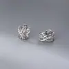 Brincos de Pressão Dupla Camada Cruzados Cravejados de Diamante em Prata Esterlina S925 Nalan, Brincos de Design de Nicho Estilo Ins Exquisitos e Simples M07816