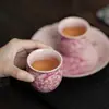 Taza maestra de peonías de cerámica Ru de alto valor color rosa, gran capacidad, tipo huevo de dragón, taza individual, taza de degustación de té de cerámica, puede desarrollar craquelado
