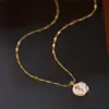 Colar Forte Grão de Arroz Pérola de Água Doce Pingente Esmalte Rosa Pérola Branca Esmalte Pingente Tulipa Corrente Clavícula Feminina
